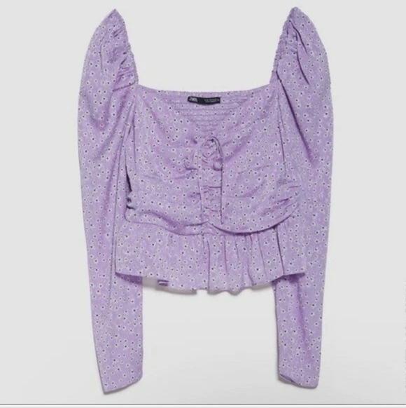 Zara Tops - ZARA | floral lilac top tier print blogger fav sz LARGE